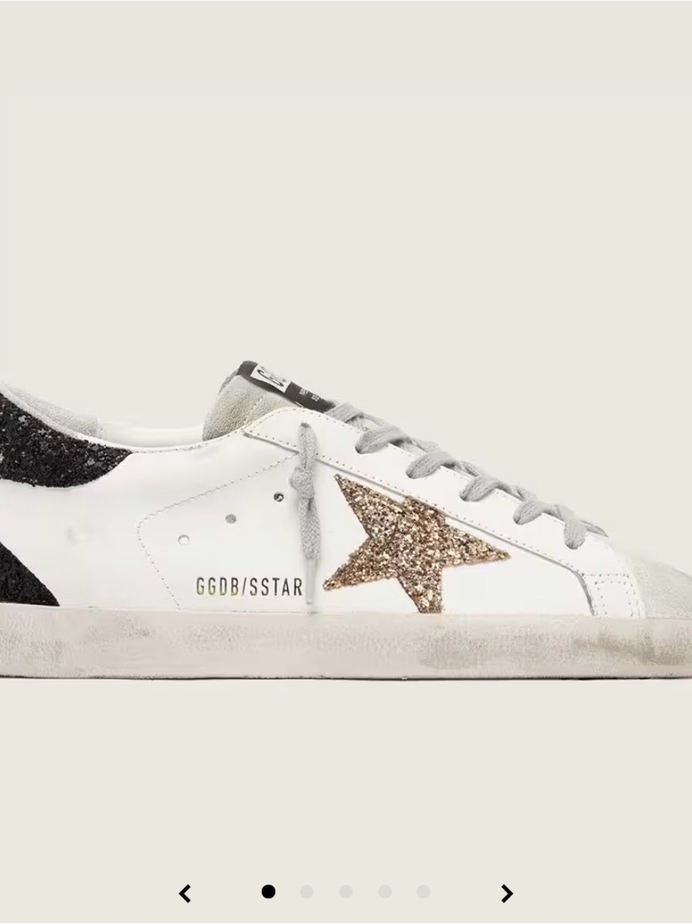 Golden Goose White Leather Sneakers with Gold Glitter Star & Black Heel - Picture 2 of 6